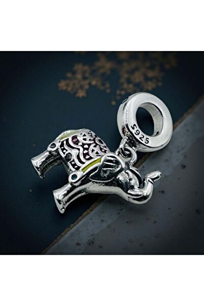ZEY 925 Ayar Gümüş Fil Figürlü Sallantılı Hediyelik Charm
