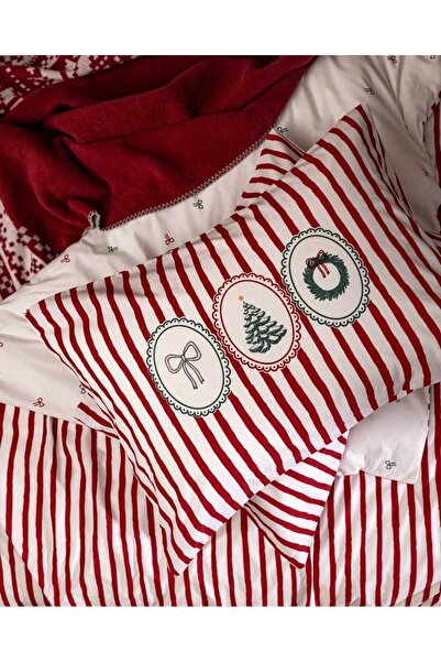 Madame Coco Celina Single 100% Cotton Ranforce Printed Duvet Cover Set - Red