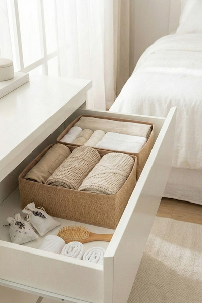 REKHOME 2-Piece Jute Drawer Cabinet Organizer Storage Box Children's and Baby's Room Organizer Set