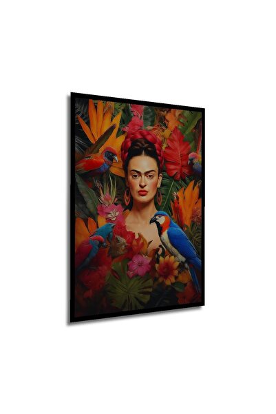 Caddemia Tablou decorativ din lemn, cu aspect de ramă, Frida Kahlo și papagal...