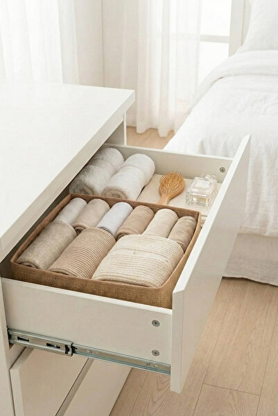 REKHOME Jute Drawer Cabinet Organizer Storage Box Children's and Baby's Room Organizer Set