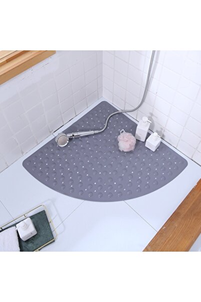 ZUZU MADE Antrasit Gri Renk Vantuzlu Köşe Banyo Duş Kaydırmazı ve Banyo Duş Paspası 54x54 cm Pearlette Mat