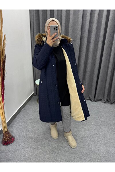 TUTveAL Collection Γυναικείο παλτό με επένδυση από γούνα Μακρύ καπιτονέ παλτό με κουκούλα Παλτό μεγάλου μεγέθους