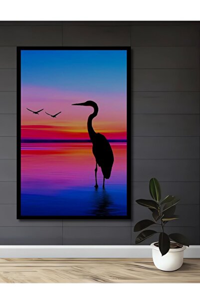 Caddemia Tablou decorativ din lemn, pătrat, colorat, cu păsări la apus de soa...