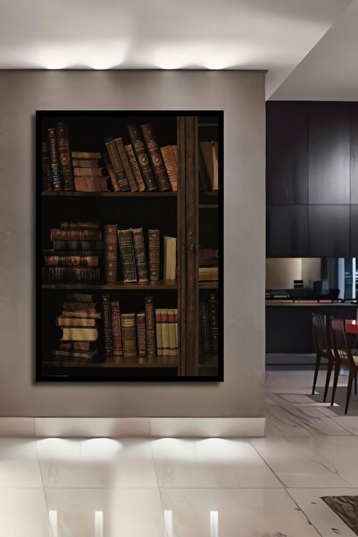 Genel Markalar Çerçeve Görünümlü Dekoratif Ahşap Kare Eski Kitaplık Tablosu E...