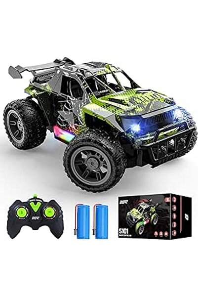 DEERC RC remote control car, 2.4GHz, 2 batteries, 1:18 scale, colorful LED lights, Green
