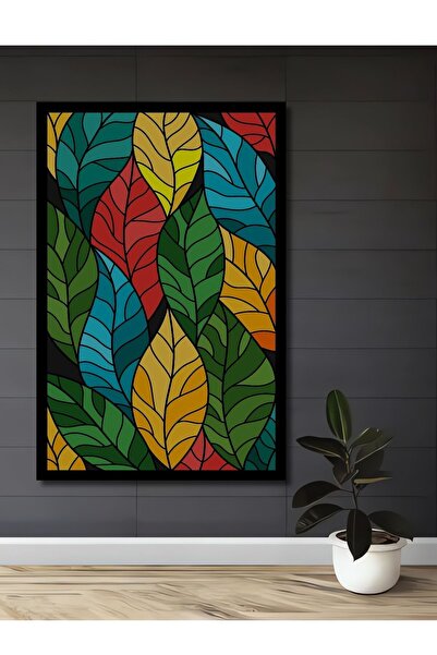 Caddemia Tablou decorativ din lemn cu aspect de ramă, cu model de frunze colo...