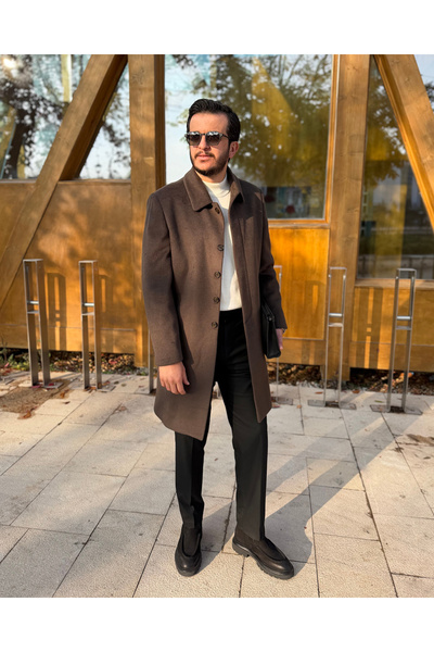 Avni Ceylan Men's Prestige Collection Wool Cashmere Coat Hidden Button