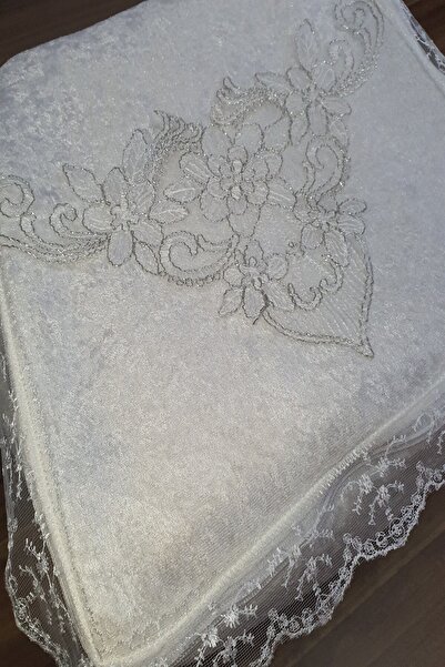 zarafet concept Çeyizlik Bej Simli Güpürlü Kadife Nişan Hurcu Gelin Bohça7 73x38