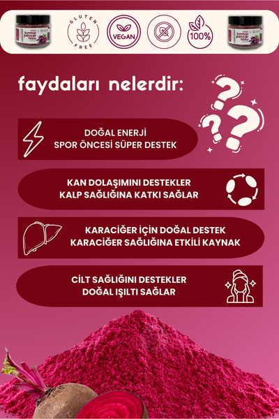 NATURANNE Kırmızı Pancar Tozu 150 gr Cam Kavanoz - Doğal , Katkısız , Koruyucusuz , Premium