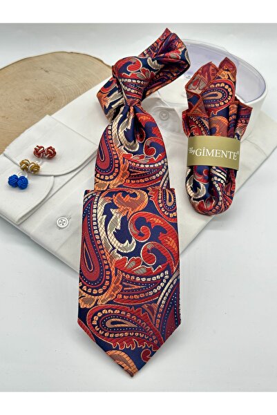 Gutiero ربطة عنق كلاسيكية مع منديل برتقالي منقوش