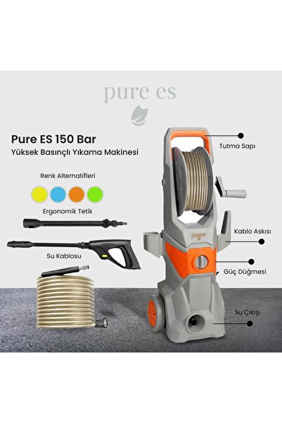 pure es 150 Bar Yüksek Basınçlı Yıkama Makinesi - Araç, Teras, Bahçe - Gri Tu...
