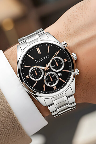 Ferrucci Men's Wristwatch with Calendar Steel Case & Steel Strap Silver-Black...