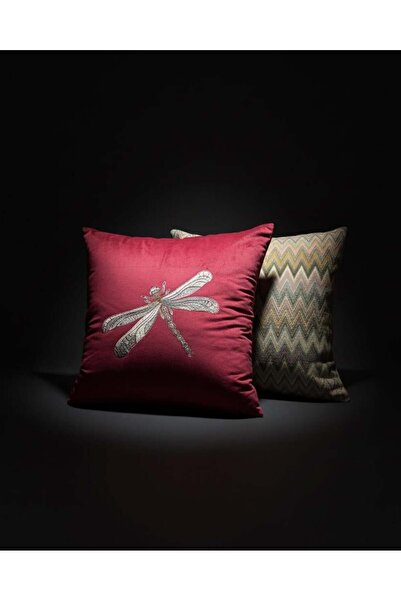 ref crea Dragonfly Embroidered Throw Pillow Cover Fuchsia - Silver