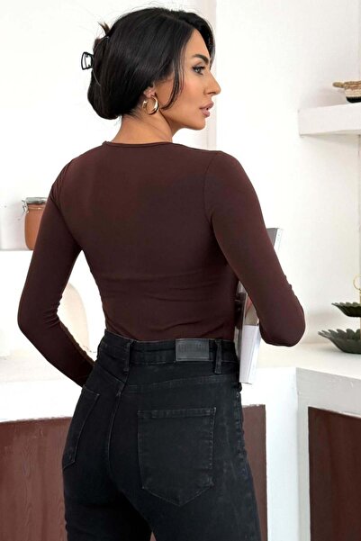 ZISHAN Women's Gold Buckle Accessory Window Detail Long Sleeve Blouse 10131