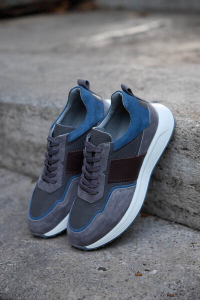 Vantaggio Marvello Gray 100% Genuine Leather Men's Sneaker Shoes