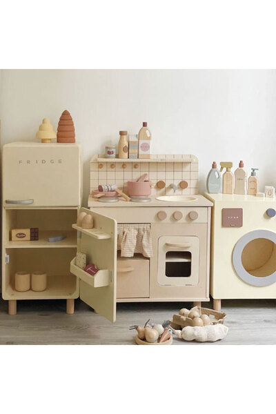 bebeLOGIC Kids Kitchen Set, Stove, Sink, Washing Machine, Refrigerator, Realistic Experience