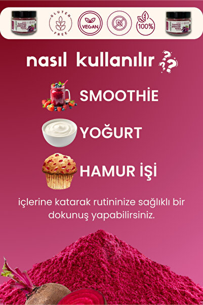 NATURANNE Kırmızı Pancar Tozu 150 gr Cam Kavanoz - Doğal , Katkısız , Koruyucusuz , Premium