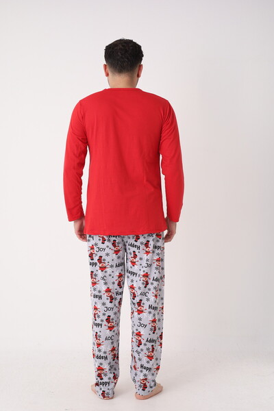 Serena Men's Christmas Pajamas – Red Top & Grey Pants with Printed