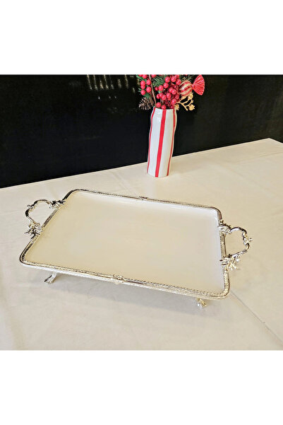 MaviDamla Cast Edge Frameded Footed Porcelain Presentation Plate 30*22 Silver