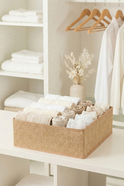 REKHOME Jute Drawer Cabinet Organizer Storage Box Children's and Baby's Room Organizer Set