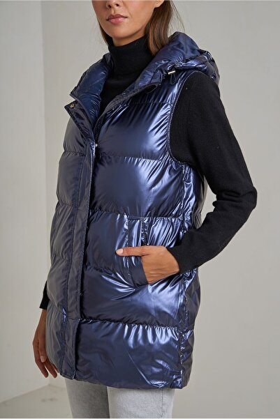 About You Navy blue metallic sleeveless midi vest, Levy