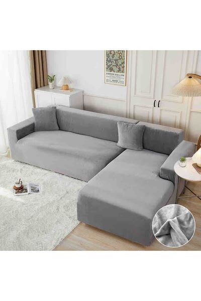 V-Textiles Husă de canapea de colț din catifea premium, gri deschis, densitate material 220 g/m²