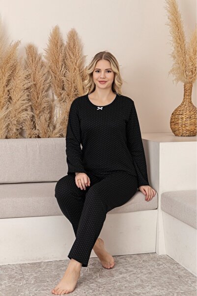 Serena Women's Winter Pajamas – Black with White Dots, Soft Material