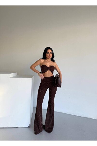 sajarsln Σετ δύο τεμαχίων Saja Rsln με φιόγκο και καμπάνα παντελόνια με λαμπερές πέτρες L ελαστικό ύφασμα