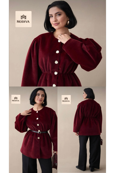 MODİVA MİX Kadın Düğmeli Beli Lastikli Büzgülü Kaşe