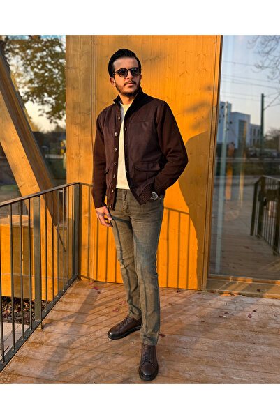 Avni Ceylan Nubuck Touch Detailed Knitwear Coat