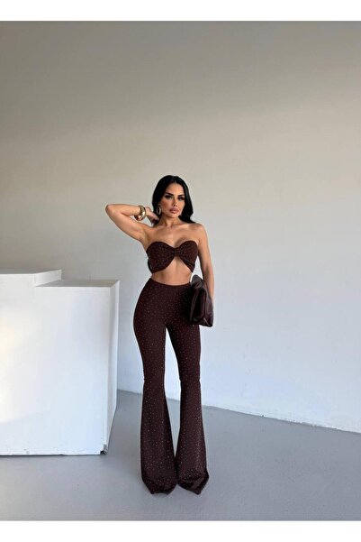 sajarsln Σετ δύο τεμαχίων Saja Rsln με φιόγκο και καμπάνα παντελόνια με λαμπερές πέτρες L ελαστικό ύφασμα