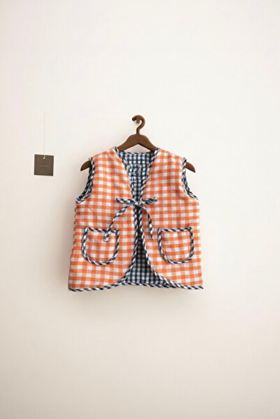 Magu Unisex Children's Cotton Orange Plaid Cat Applique Vest – Cool Cats Club Design
