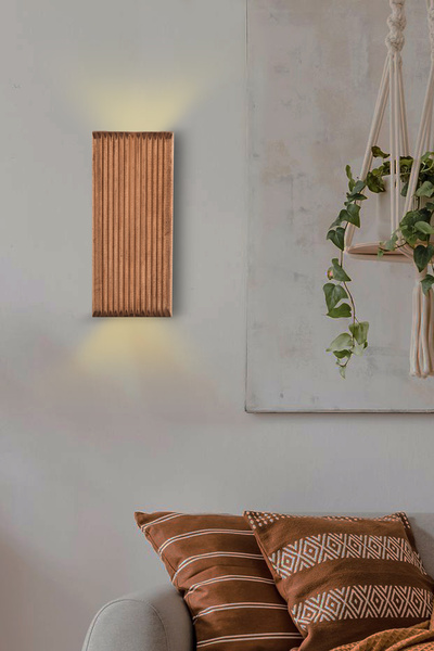 Trend Kitchen Eclora Modern Çizgili Tasarım Ahşap Peri Ledli Pilli Duvar Apliği