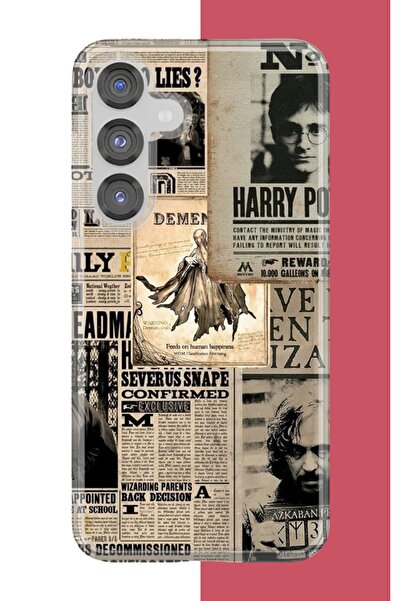 Aksesuarist Samsung Galaxy S24Fe Uyumlu Gazete Kolaj Harry Potter Desenli Sil...