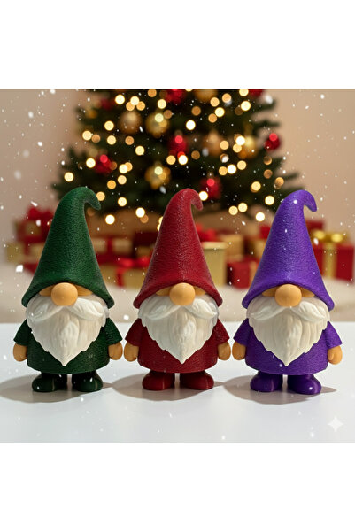 Favori | 3lü Set | Mor, Yeşil ve Kırmızı Yılbaşı Cücesi (Gnome) Dekoratif Fig...