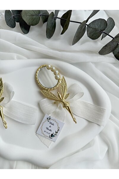 Gami Handmade İnci Süslemeli Gold Melek Ayna Magnet Söz, Nişan, Düğün, Nikah, Mevlüt Hediyelik - 20 Adet