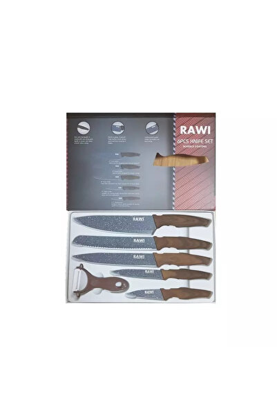 RAWI Set of 6 RAWI knives, made of marbled metal, Brown