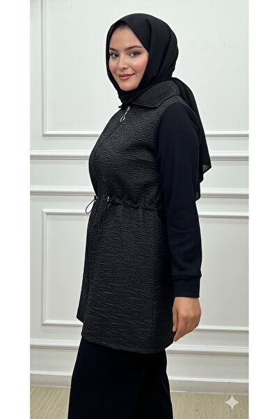 CELTMODA Women's Zippered Waist Lace-Up Hijab Two-Piece Set - Black