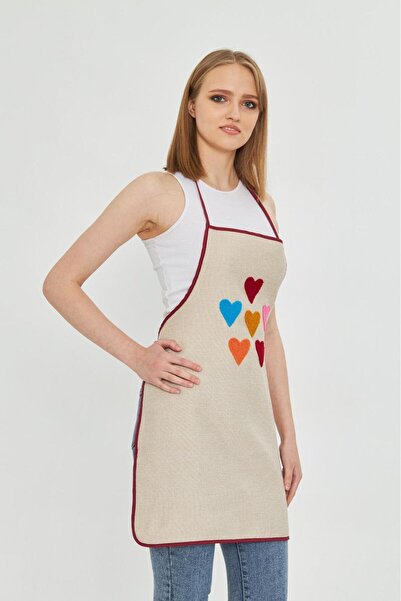 ESCE Heart Patterned Kitchen Apron Beige Color Festive Stylish