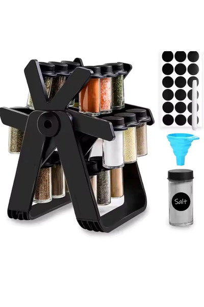 Trendoro 360° Rotating Spice Organizer with 18 Containers – for the Kitchen, with Labels Included