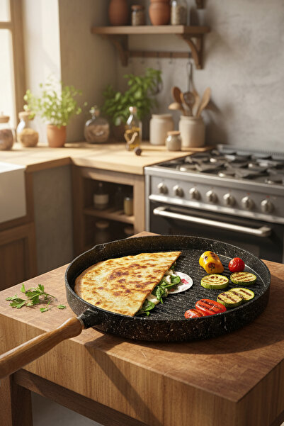 FİTHOME 36 cm Double-Sided Removable Handle Oven-Safe Pancake and Meat Cooking Grill Pan Cast Granite