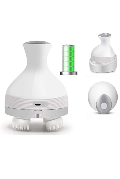 Trendoro Aparat de Masaj 3D pentru Scalp, Fata si Corp- Capete de Silicon detasabile, Reincarcabil, Alb