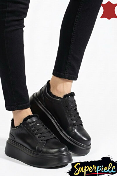 ANGEL BLUE Pantofi casual negri din piele, cu talpă înaltă și căptușeală din ...