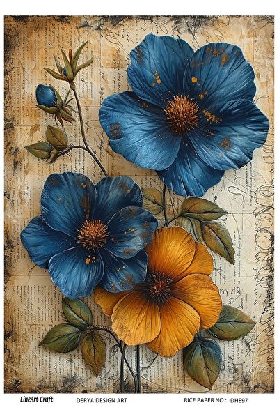 DERYA DESİNG ART Kuş ve Çiçek Deseni Pirinç Dekopaj Kağıdı No:DHE97- 29x42cm