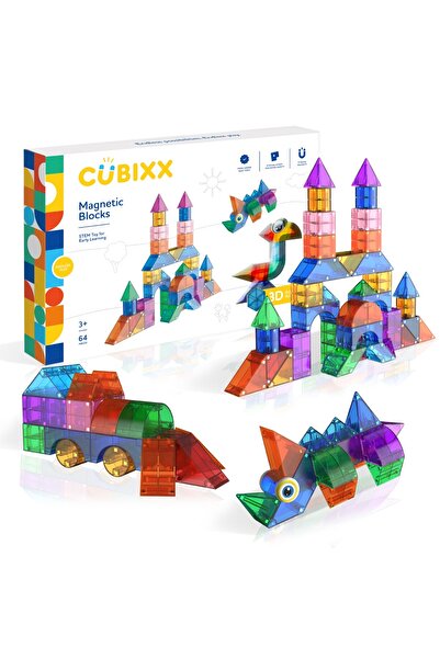 Clicstoys Set STEM magnetic de construit Cubixx, 64 piese, super rezistent