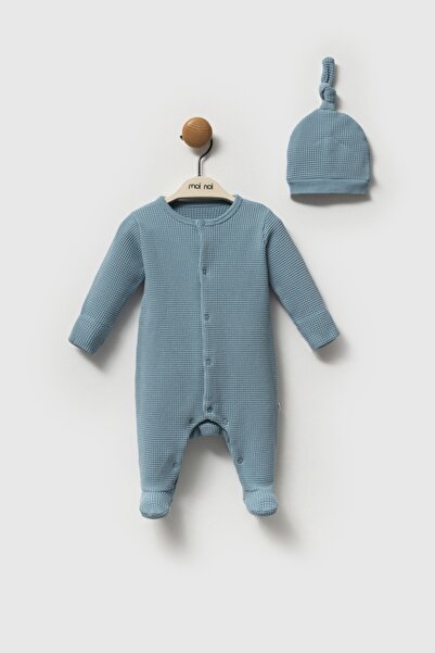 HENGAME Moi Noi 100% Cotton Waffle Textured Hat Romper – Oeko-Tex Certified (Plum / Mint / Petrol)