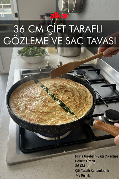 FİTHOME 36 cm Double-Sided Removable Handle Oven-Safe Pancake and Meat Cooking Grill Pan Cast Granite