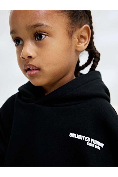 Magu Unisex Kids Cotton Black Hooded Sweat & Jogger Tracksuit Set