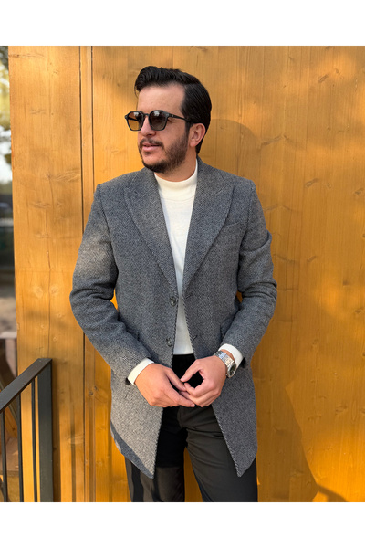 Avni Ceylan Men's Zigzag Patterned Wool Cashmere Coat